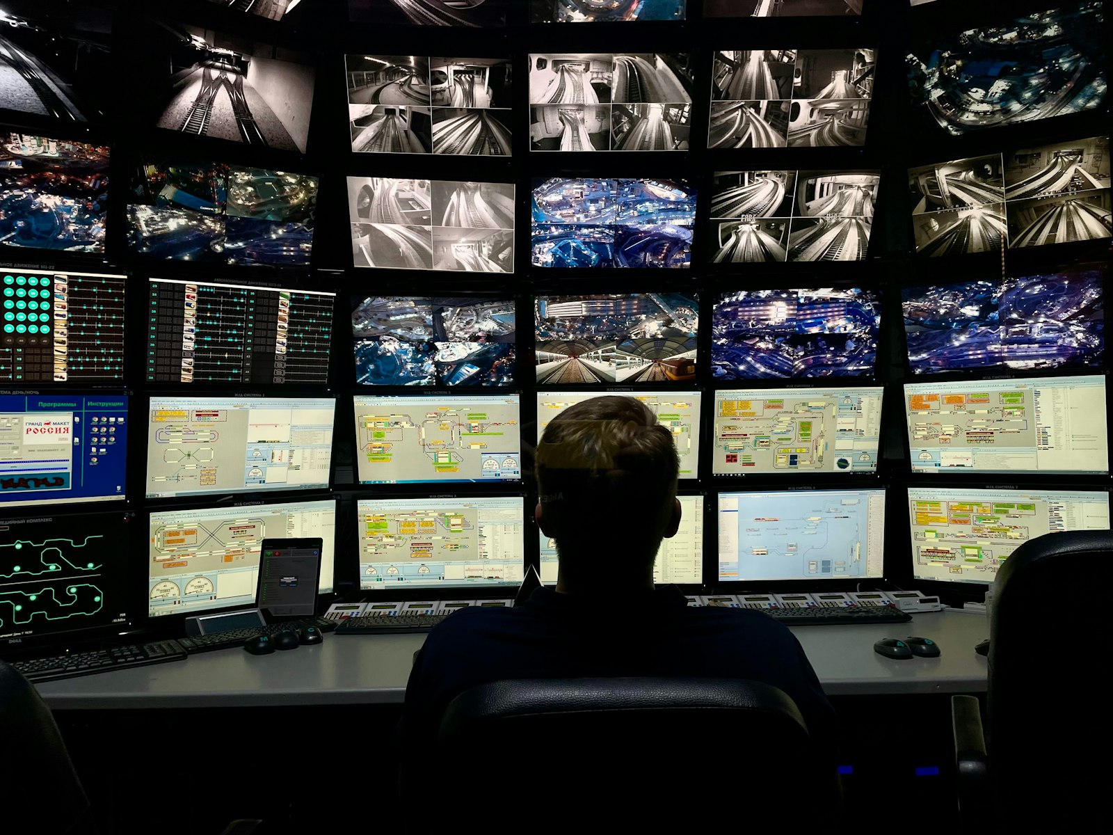 Broadcast master control room, wall of monitors